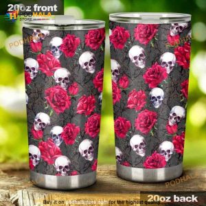 Red Roses Skull Stainless Steel Cup Coffee Tumbler