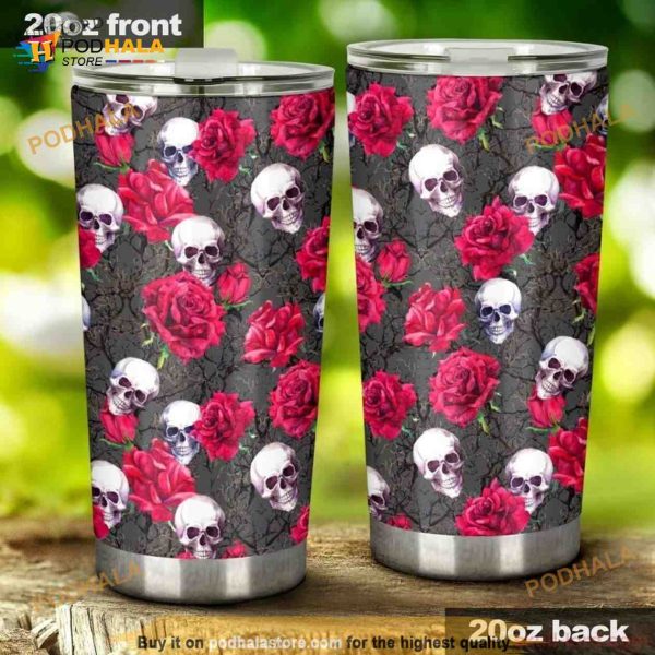 Red Roses Skull Stainless Steel Cup Coffee Tumbler