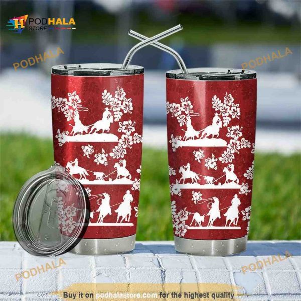 Red Team Roping Gift Travel Coffee Tumbler All Over Print 3D