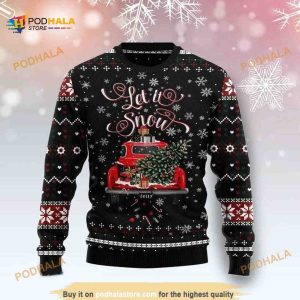 Red Truck Keep Pine Tree In Winter Let It Snow All Over Printed Sweater