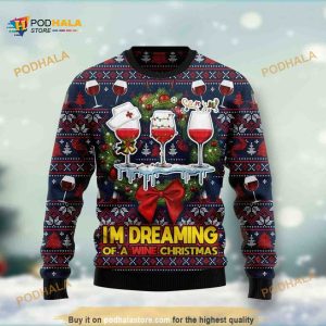 Red Wine Im Dreaming Of A Wine Christmas 3D Funny Ugly Sweater