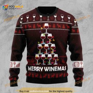 Red Wine Made Pine Tree With Colorful Light Merry Winemas All Over Printed Sweater