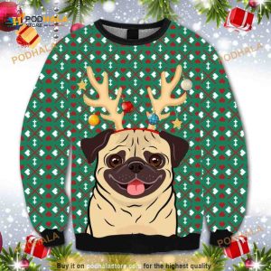 Reindeer Pug Christmas 3D Funny Ugly Christmas Sweater