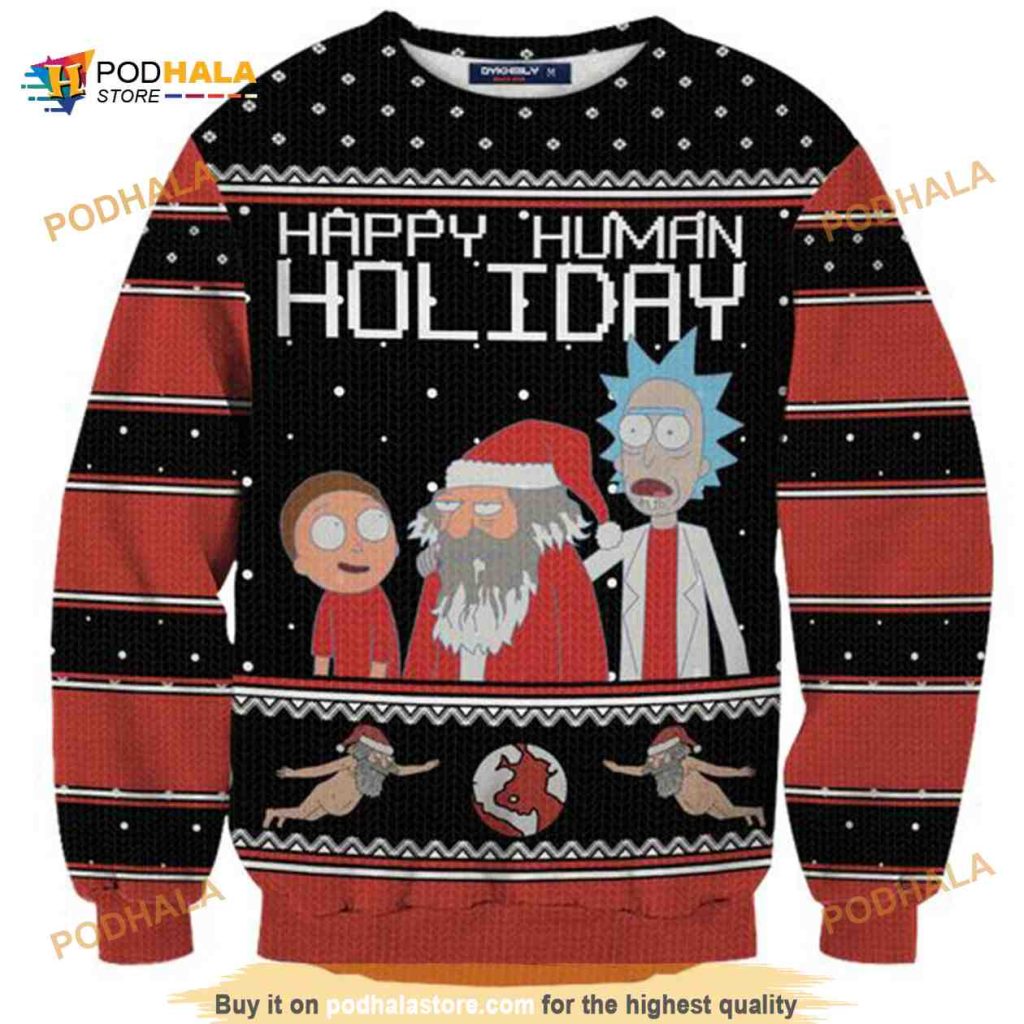 Happy Human Holiday Rick And Morty Ugly Christmas Sweater