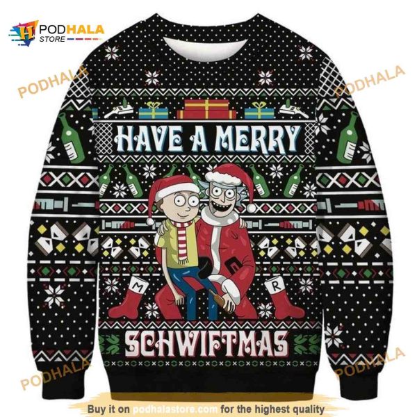 Rick And Morty Merry Schwiftmas All Over Printed Funny Ugly Christmas Sweater