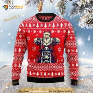 Riding Motocycle Santa XMas Wool Funny Ugly Christmas Sweater 3D All Over Print