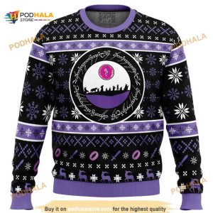 Ring Language The Lord Of The Rings Black & Purple Xmas Ugly Sweater