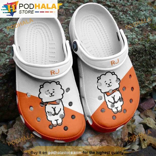 Rj White And Orange Bts 3D Funny Crocs Clog Shoes