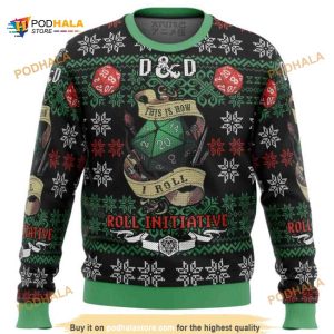 Roll Initiative Dungeons & Dragons Ugly Christmas Sweater, Xmas Gifts