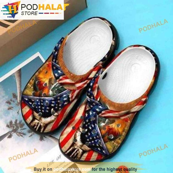 Rooster Chicken American Patriot Happy 4th Of July Independence Day 3D Funny Crocs Clog Shoes
