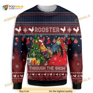 Rooster Through The Snow All Over Printed Funny Ugly Christmas Sweater
