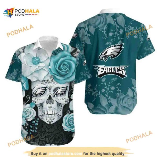 Rose Skull NFL Philadelphia Eagles Funny Hawaiian Shirt For Football Fans