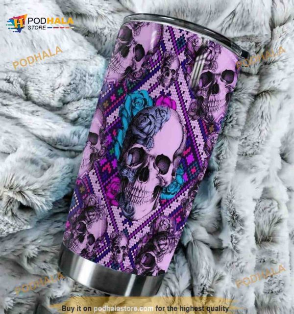 Rose Skull Personalized Gift Travel Coffee Tumbler