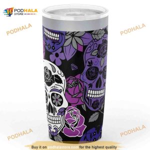 Rose Sugar Skulls Purple Gift Travel Coffee Tumbler