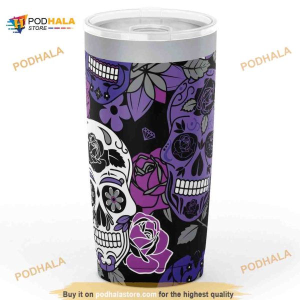 Rose Sugar Skulls Purple Gift Travel Coffee Tumbler