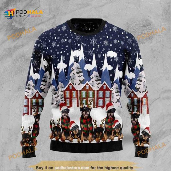 Rottweiler Family All Over Printed Funny Ugly Christmas Sweater For Dog Lover