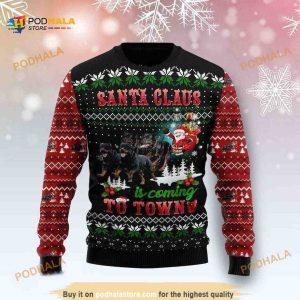 Rottweiler Santa Claus Is Coming To Town 3D Funny Ugly Christmas Sweater