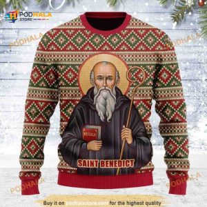 Saint Benedict 3D Funny Ugly Christmas Sweater, Xmas Gifts
