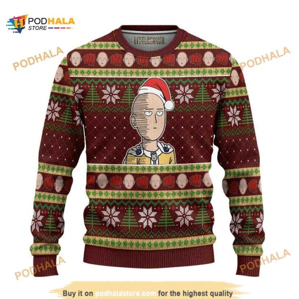 Saitama Anime One Punch Man All Over Printed Funny Ugly Christmas Sweater
