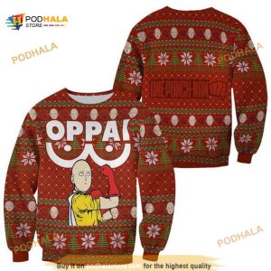 Saitama Oppai Ugly Christmas One Punch Man Anime Xmas Sweater