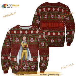 Saitama Ugly Christmas One Punch Man Anime Xmas Custom Clothes Sweater