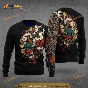 Samurai Tattoo Christmas Wool Funny Ugly Christmas Sweater