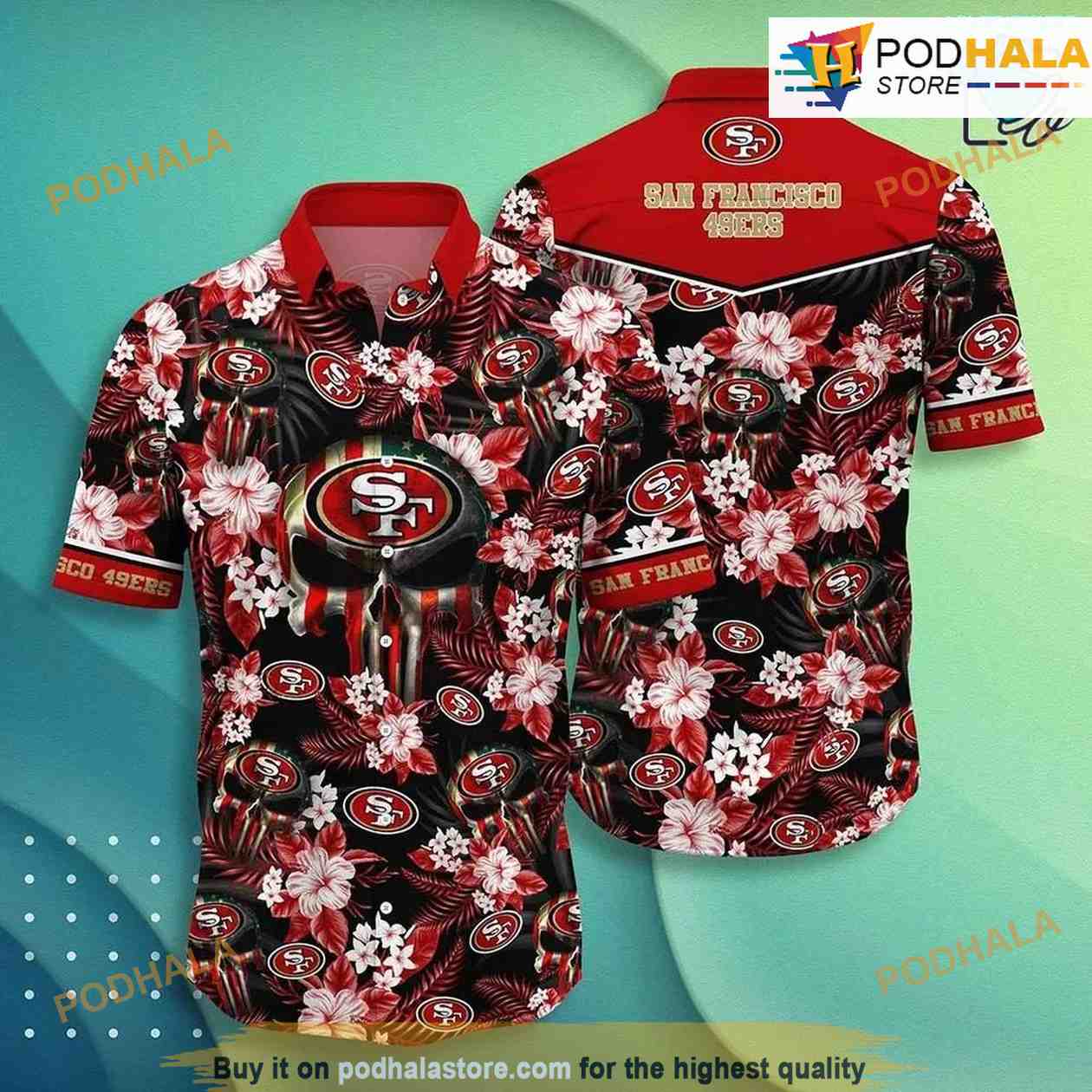 NFL San Francisco 49ers Hawaiian Shirt Skull Pattern All Over Print –