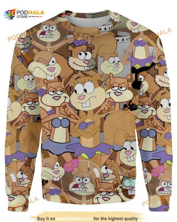 Sandy Cheeks Full Print 3D Funny Ugly Christmas Sweater