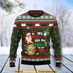Santa And Drum 3D Funny Ugly Christmas Sweater