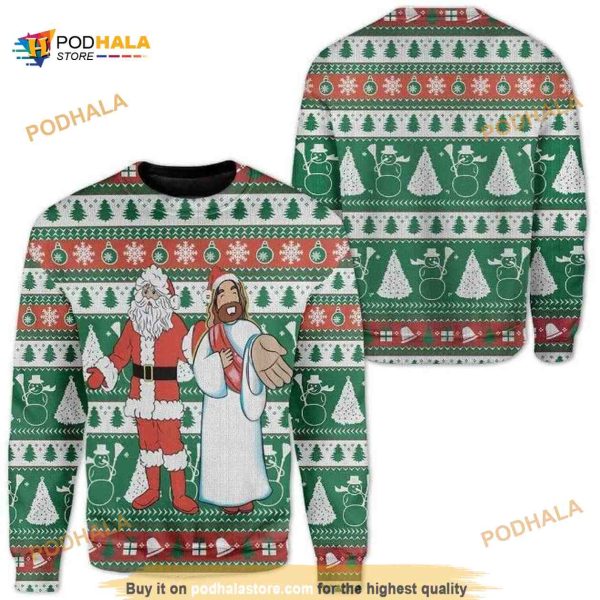 Santa And Jesus Funny Ugly Christmas Sweater