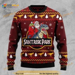 Santa And T-rex All Over Printed Funny Ugly Christmas Sweater