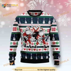 Santa Claus Band Playing Guitar All Over Printed Sweater