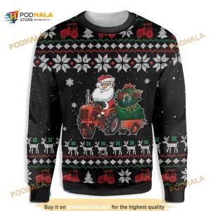 Santa Claus Drive Tractor And Christmas Box All Over Printed Sweater