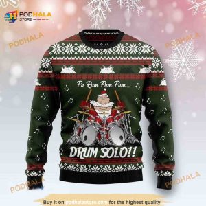Santa Claus Funny Drum Solo All Over Printed Sweater