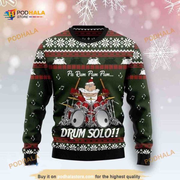 Santa Claus Funny Drum Solo All Over Printed Sweater