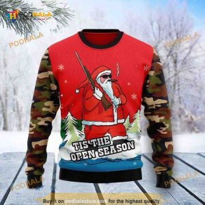 Santa Claus Hold Gun Tis The Open Season All Over Printed Sweater