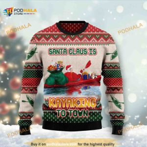 Santa Claus Is Kayaking To Town All Over Printed Sweater