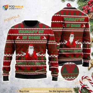 Santa Claus Namast’ay At Home And Wait For Santa Gift For Christmas Funny Ugly Sweater
