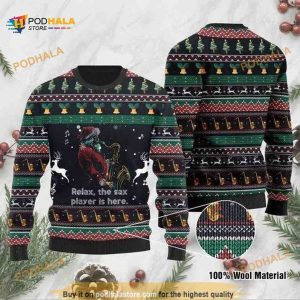 Santa Claus Plays Saxophone All Over Printed Funny Ugly Sweater