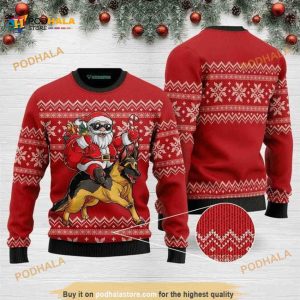 Santa Claus Riding German Shepherd Dog All Over Printed Funny Ugly Sweater