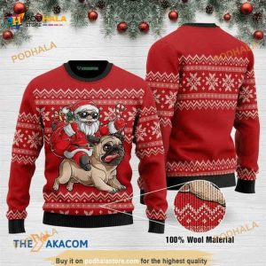 Santa Claus Riding Strong Pug And Bring Christmas Presents Funny Ugly Sweater