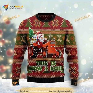 Santa Claus Ridng Red Truck This Is How I Roll All Over Printed Funny Ugly Sweater