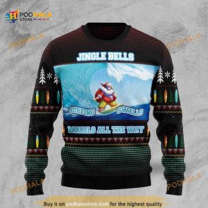 Santa Claus Surfing All Over Printed Funny Ugly Sweater