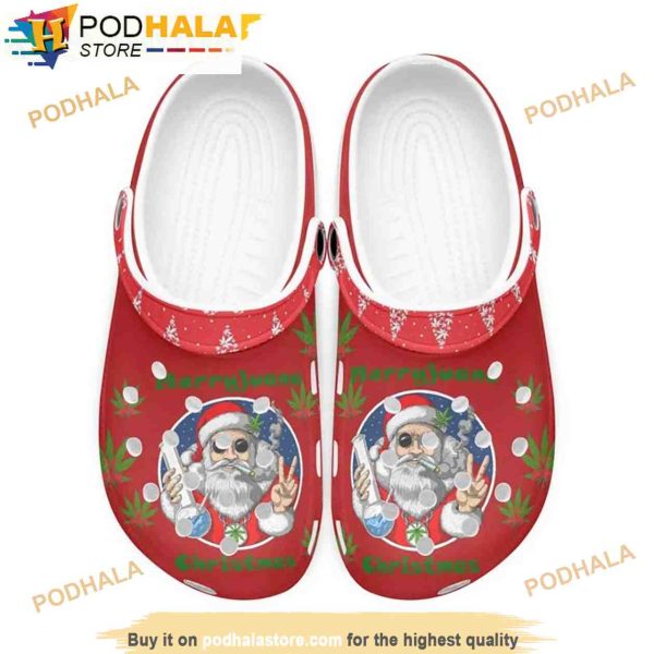 Santa Claus Weed Cannabis 420 3D Funny Crocs Slippers