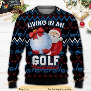 Santa Clause Golf Wonderland All Over Printed Funny Ugly Sweater
