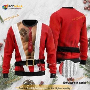 Santa Claws Body With Firefighter Tattoo Christmas Funny Ugly Sweater
