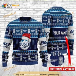 Santa Hat Busch Light Personalized Xmas Christmas Funny Ugly Sweater
