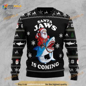 Santa Jaws All Over Printed Funny Ugly Sweater
