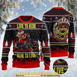 Santa Motocycle Riding Christmas Wool Knitted Funny Ugly Sweater