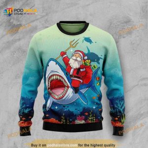 Santa Shark All Over Printed Funny Ugly Sweater